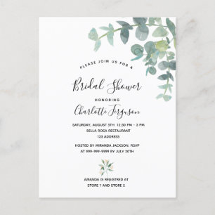 Bridal Shower white eucalyptus greenery elegant Postcard