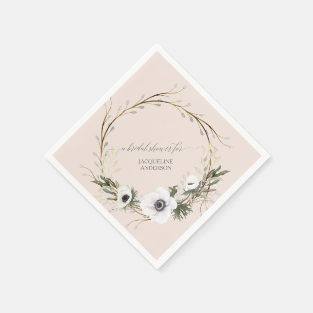 Bridal Shower White Floral BOHO Wreath Anemone Napkin (Corner)