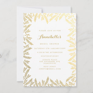 Bridal Shower White Gold Foil Leaves Invitation