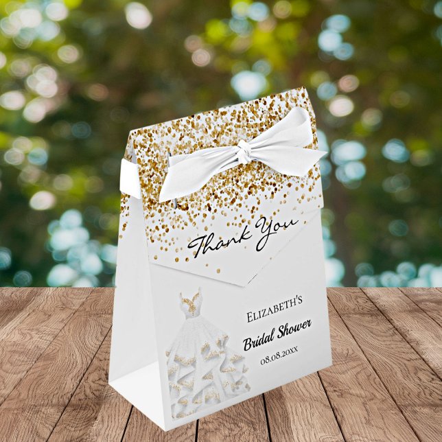 Bridal Shower white gold glitter dress thank you Favor Box (Creator Uploaded)