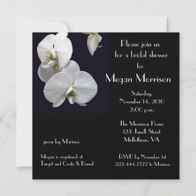 Bridal Shower White Orchid Invitation (Front)