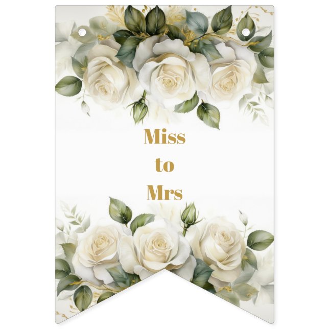 Bridal Shower White Roses Miss to Mrs Bunting Flags (Sixteenth Flag)