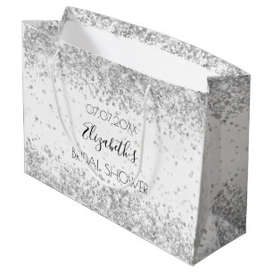 Bridal Shower white silver sparkles name Large Gift Bag