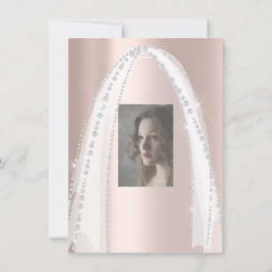 Bridal Shower White  Spark Rose Veil Photo Invitation