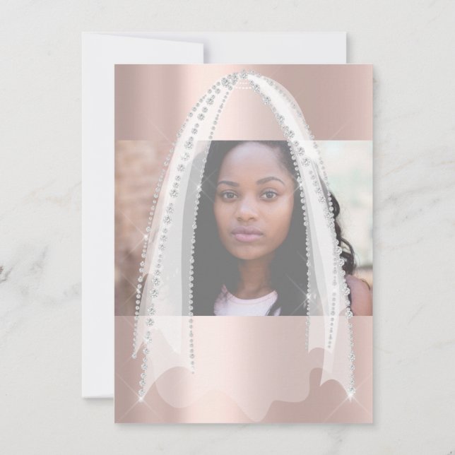 Bridal Shower White  Spark Rose Veil Photo Invitation (Back)
