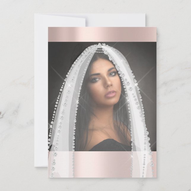Bridal Shower White  Spark Rose Veil Photo Invitation (Back)