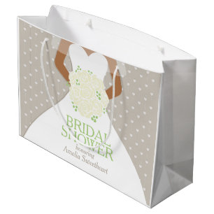 Bridal shower white wedding dress white roses large gift bag