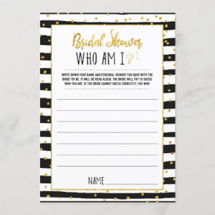Bridal Shower Who Am I Game   Gold Confetti Invitation
