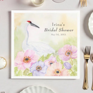 Bridal Shower Whooping Crane with Pastel Anemones Napkin
