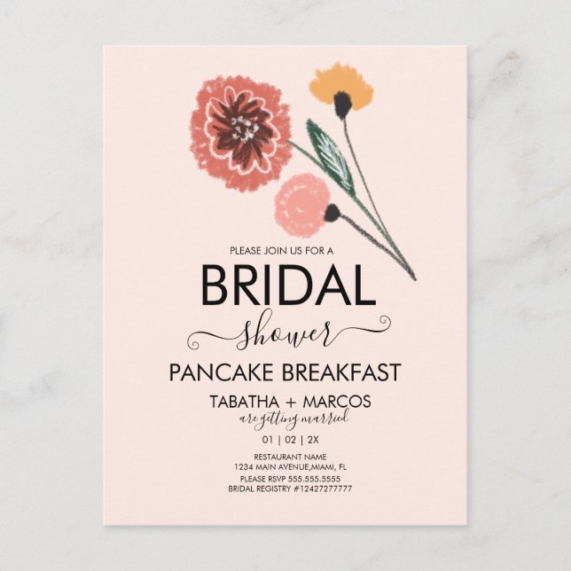 Bridal Shower Wild Flowers Hand Drawn Art    Postcard (Front)