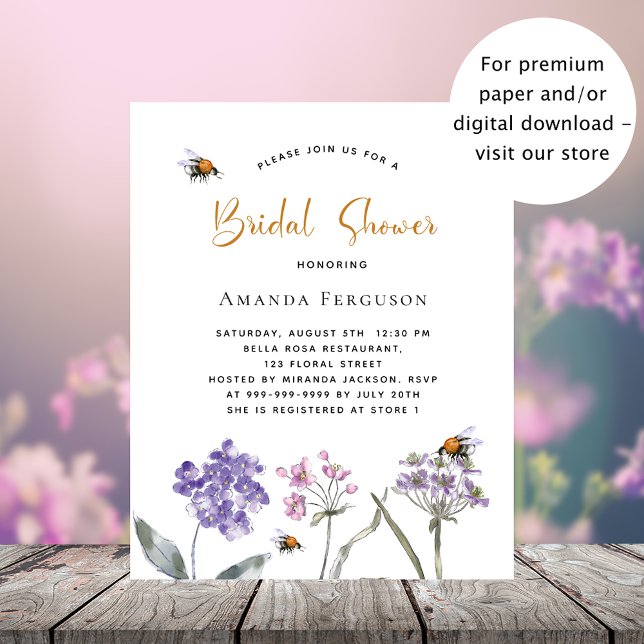 Bridal Shower wildflower violet budget invitation Flyer (Creator Uploaded)