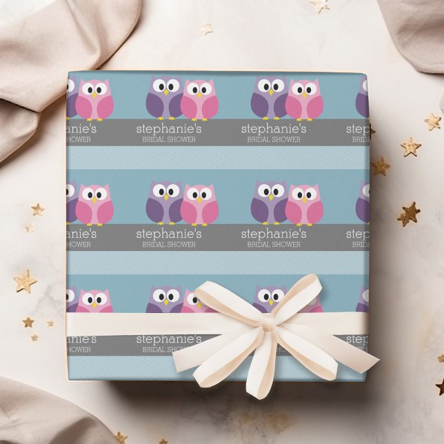 Bridal Shower with Owl Couple on Branch Wrapping Paper (Personalized Wedding Shower Wrapping Paper)