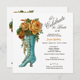Bridal Shower Women's Vintage Boot with Roses  Invitation