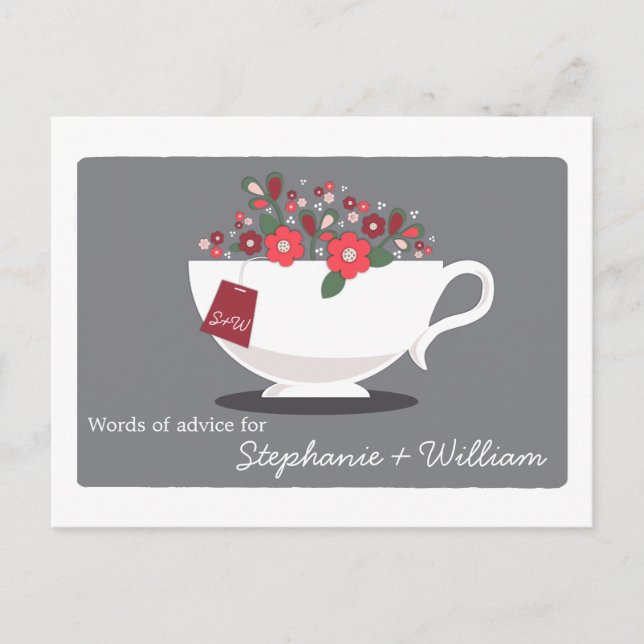 Bridal Shower Words of Advice Card Floral Teacup (Front)