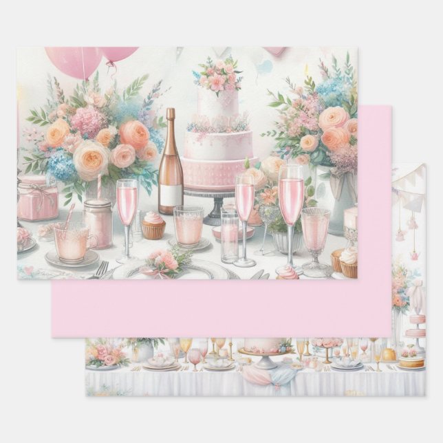Bridal Shower Wrapping Paper Flat Sheet Set of 3 (Set)