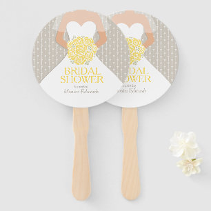 Bridal shower yellow rose white dress custom fans