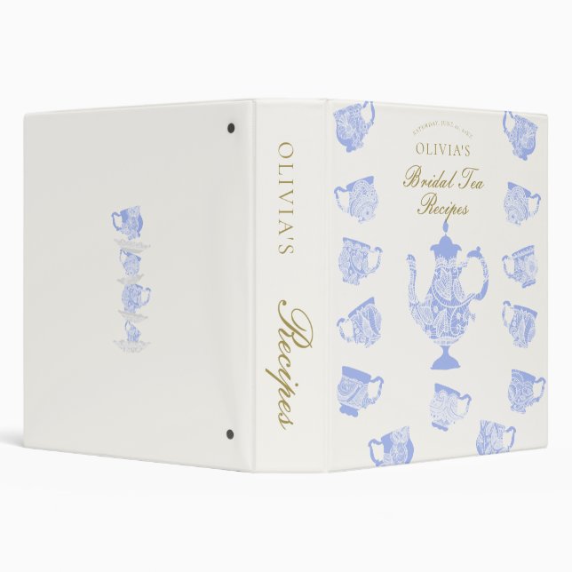Bridal Tea Blue China White Lace Script Recipe Binder (Background)