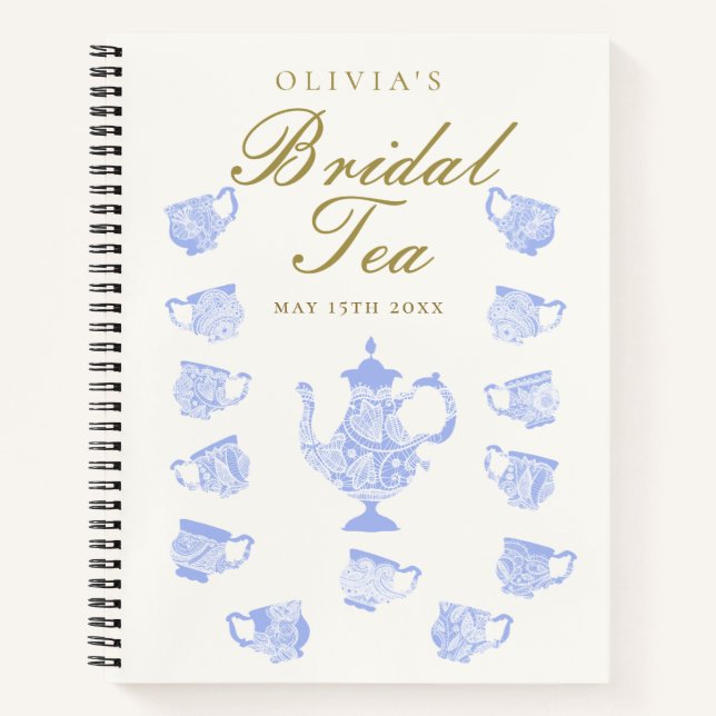 Bridal Tea Blue China White Lace Shower Gift List Notebook (Front)