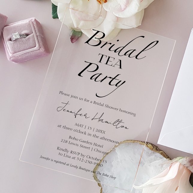Bridal tea Party | Black & White Bridal Shower Acrylic Invitations (Creator Uploaded)
