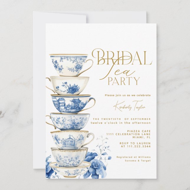 Bridal Tea Party Chinoiserie Blue Bridal Shower Invitation (Front)