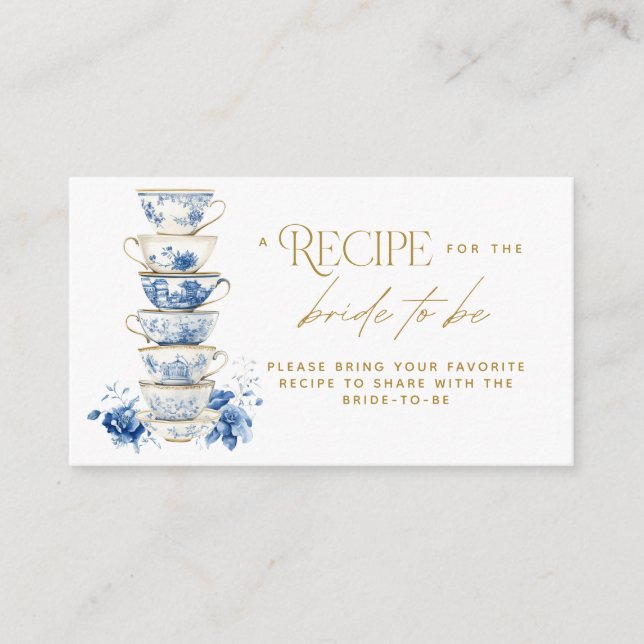 Bridal Tea Party Chinoiserie Blue Recipe Card (Front)