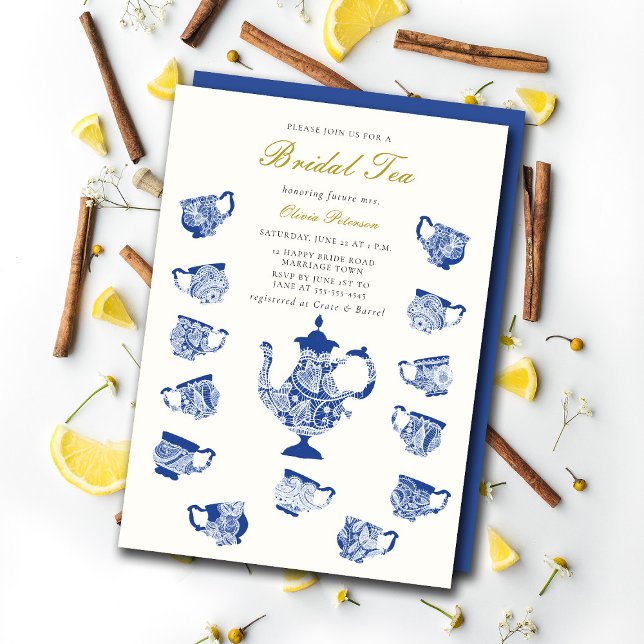Bridal Tea Party Chinoiserie Lace Navy Shower Invitation (Creator Uploaded)