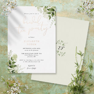 Bridal Tea Party Elegant Script Greenery Monogram 