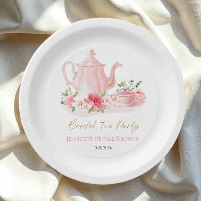 Bridal Tea Party | Gilded Pink Bridal Shower Paper Plate (Creator Uploaded)