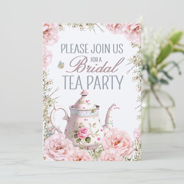 Bridal Tea Party Teapot Teacups Wedding Brunch   Invitation (Standing Front)