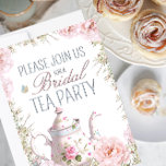 Bridal Tea Party Teapot Teacups Wedding Brunch   Invitation<br><div class="desc">An elegant bridal shower tea party invitation with pink rose flowers and a vintage teapot on the front with a stack of vintage teacups on the back in soft shades of pink and teal. Customize with your event's name on the front and personalize the back with the bride's name, time...</div>