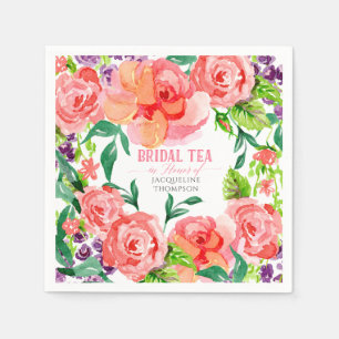 Bridal Tea Party Watercolor Modern Flowers Rose Napkin