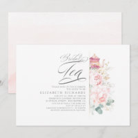 Bridal Tea Pink Flowers Bridal Shower Invitation