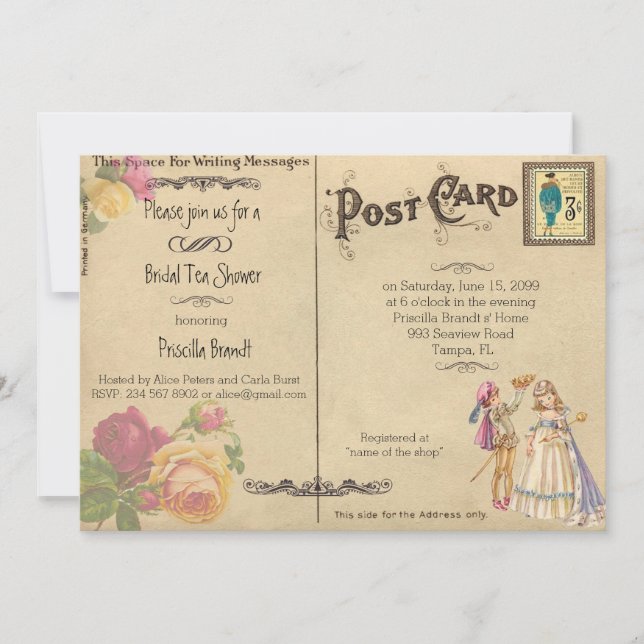 Bridal Tea Shower Honouring, style old Postcard (Front)