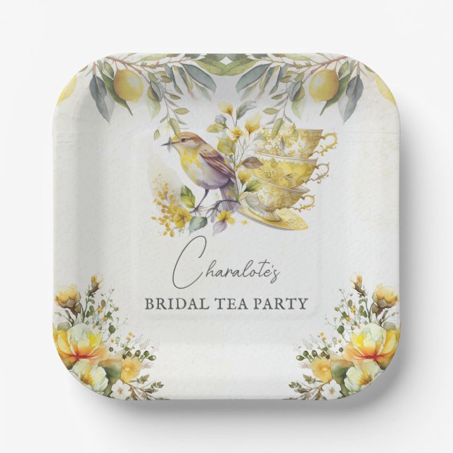 Bridal Tea Vintage Party Lemon  Paper Plate (Front)