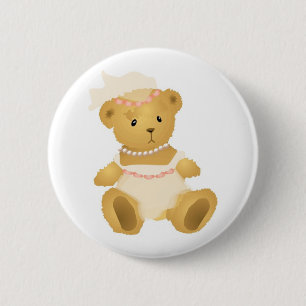 Bridal Teddy Bear 2 Inch Round Button