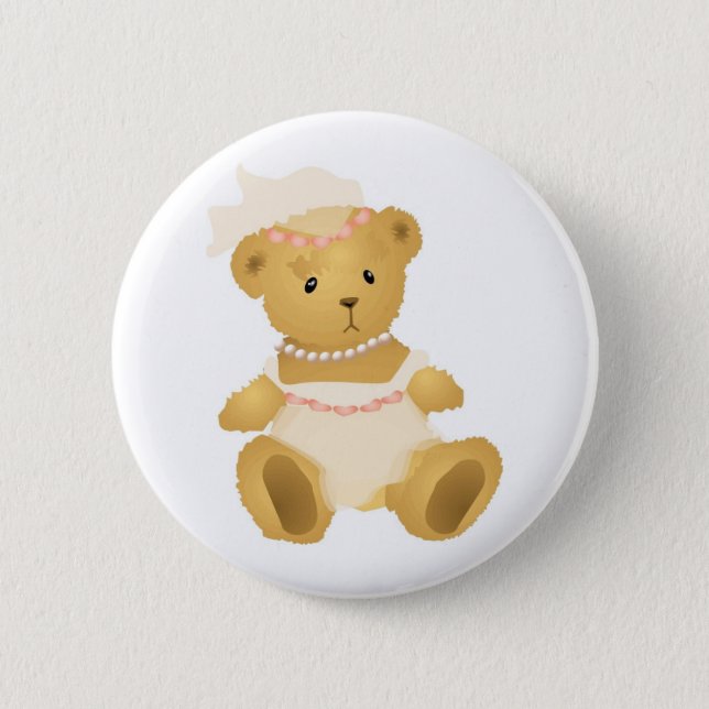 Bridal Teddy Bear 2 Inch Round Button (Front)