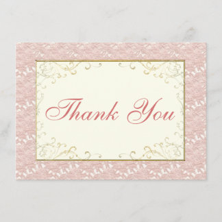 Bridal Thank You card Pink lace, Ivory, Gold