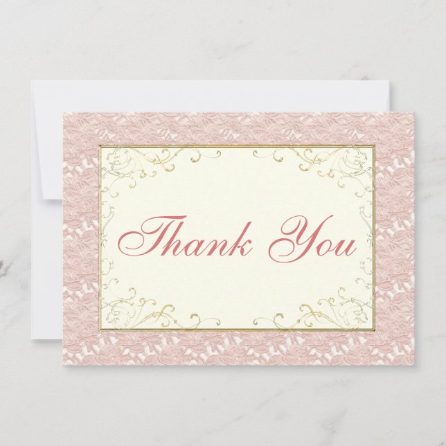 Bridal Thank You card Pink lace, Ivory, Gold (Front)