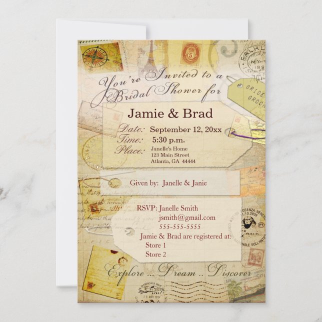 Bridal Travel Shower theme in cocoa and cream Invitation (Front)