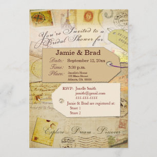 Bridal Travel Shower theme in cocoa and cream Invitation