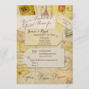 Bridal Travel Shower theme in cream and tan Invitation