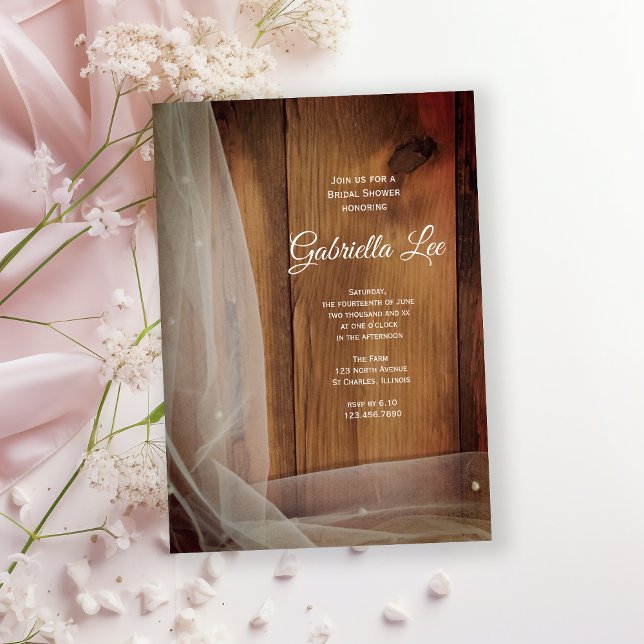 Bridal Veil and Barn Wood Country Bridal Shower Invitation (Creator Uploaded)