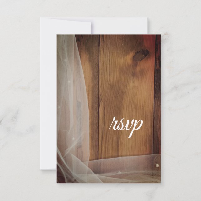 Bridal Veil Barn Wood Country Wedding RSVP Card (Front)