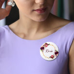 Bridal watercolored florals burgundy gold 2 inch round button<br><div class="desc">A trendy Bohemian boho style button for a bridal shower. Decorated with watercolored roses in burgundy and pink. Elegant white background. A faux gold geometric frame. With the text: Bride written with a hand lettered style script. Burgundy coloured letters. Great as a as a keepsake for the bride or as...</div>