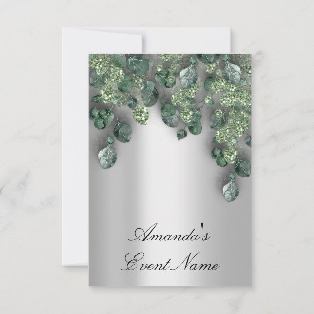 Bridal Weddi Glitter Brun Grey Eucalyptus Greenery Invitation (Back)