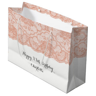 Bridal Wedding Birthday Pink Rose Gold Lace Large Gift Bag