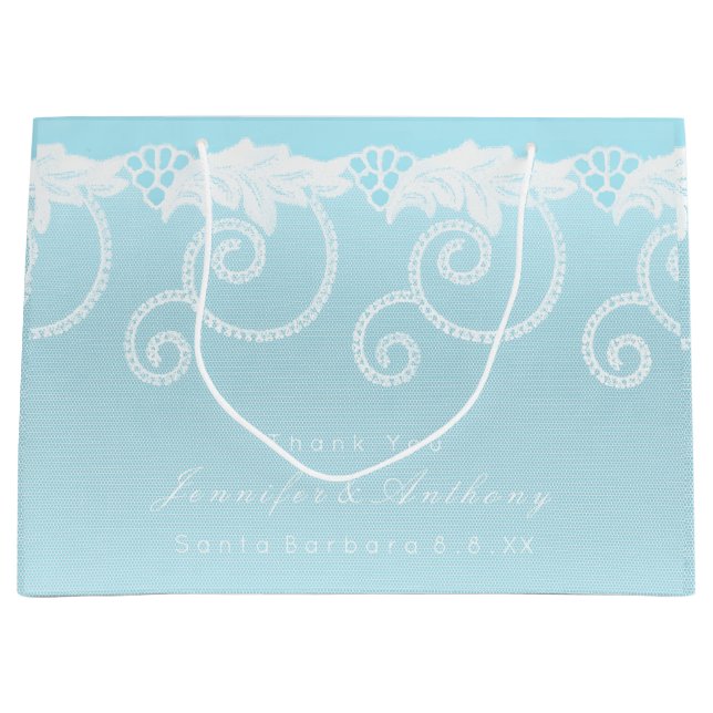 Bridal Wedding Celestial Blue White Royal Lace Large Gift Bag (Front)