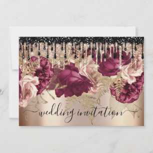 Bridal Wedding Event Rose Pink Marsala Drips  Invitation
