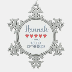 Bridal & Wedding Party 5 Heart Abuela of Bride Snowflake Pewter Christmas Ornament