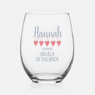 Bridal & Wedding Party 5 Heart Abuela of Bride Stemless Wine Glass
